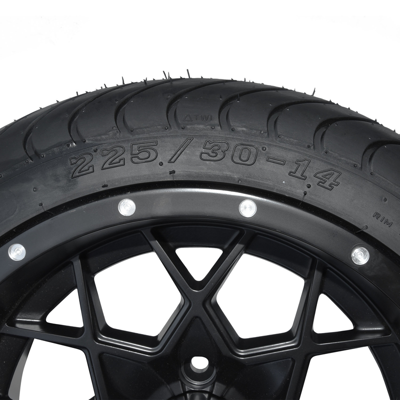 14 polegadas Matte Black Golf Cart Rims e para cansar o PONTO combinado 101,6 PCD da rua 225/30-14
