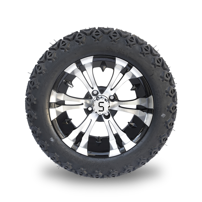 Preto feito à máquina do brilho rodas do carrinho de golfe de 14 polegadas e pneus 22x10-14 todo o PONTO do terreno