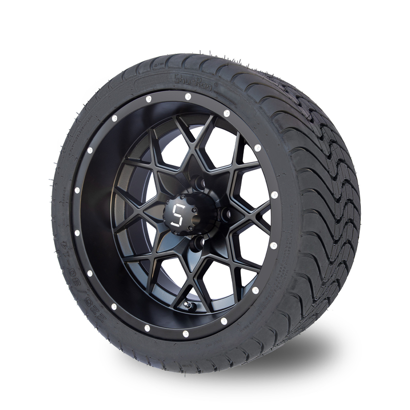 14 polegadas Matte Black Golf Cart Rims e para cansar o PONTO combinado 101,6 PCD da rua 225/30-14