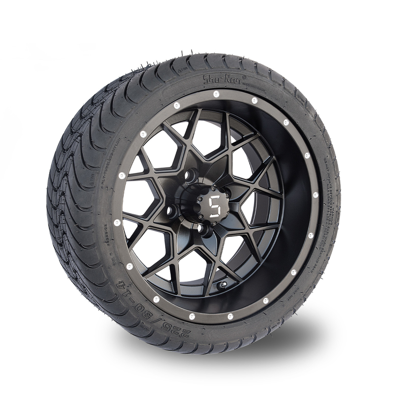 14 polegadas Matte Black Golf Cart Rims e para cansar o PONTO combinado 101,6 PCD da rua 225/30-14