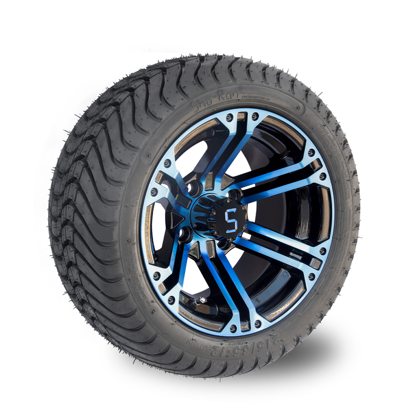 Bordas do carrinho de golfe de 12 polegadas e pneu 4 pretos lustrosos azuis combinados/101,6 PCD