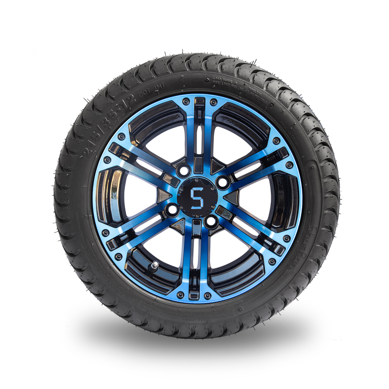 Bordas do carrinho de golfe de 12 polegadas e pneu 4 pretos lustrosos azuis combinados/101,6 PCD