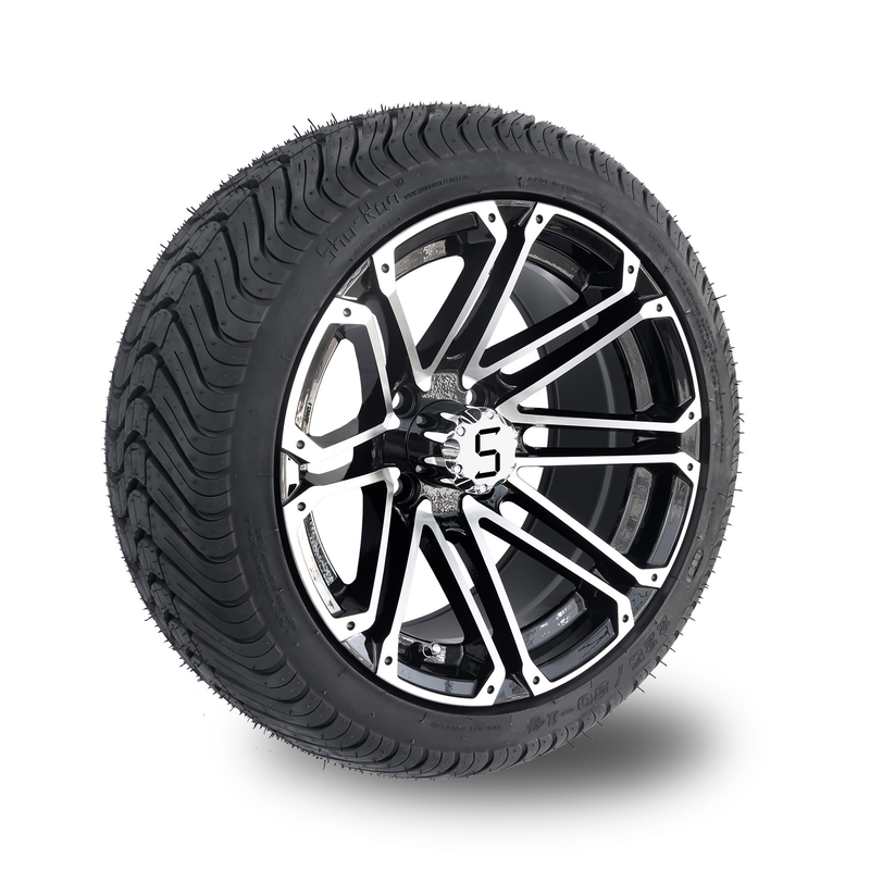 as rodas do carrinho de golfe 14x7 e o pneu combinado da rua 225/30-14 dos pneus fizeram à máquina o preto lustroso
