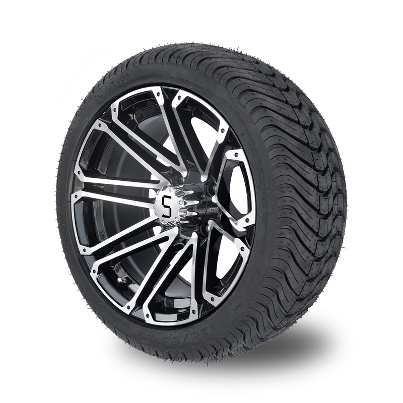 as rodas do carrinho de golfe 14x7 e o pneu combinado da rua 225/30-14 dos pneus fizeram à máquina o preto lustroso