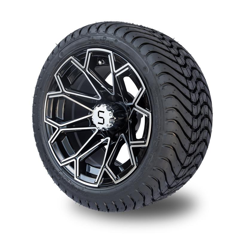 Roda feita à máquina do carrinho de golfe do preto do brilho e para cansar o grupo combinado de DOT Tyres 4 do perfil baixo 215/35-12