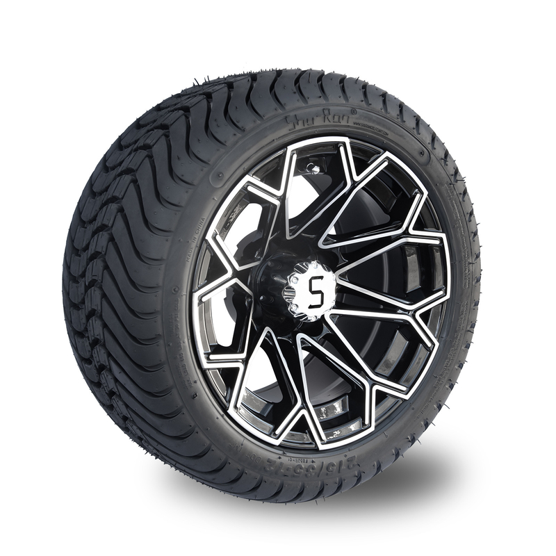 Roda feita à máquina do carrinho de golfe do preto do brilho e para cansar o grupo combinado de DOT Tyres 4 do perfil baixo 215/35-12