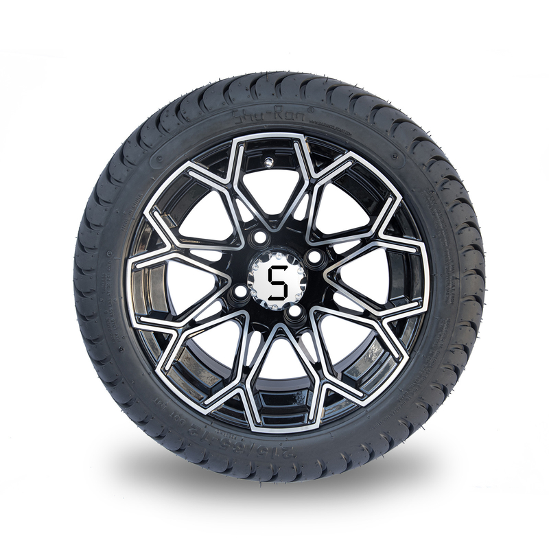 Roda feita à máquina do carrinho de golfe do preto do brilho e para cansar o grupo combinado de DOT Tyres 4 do perfil baixo 215/35-12