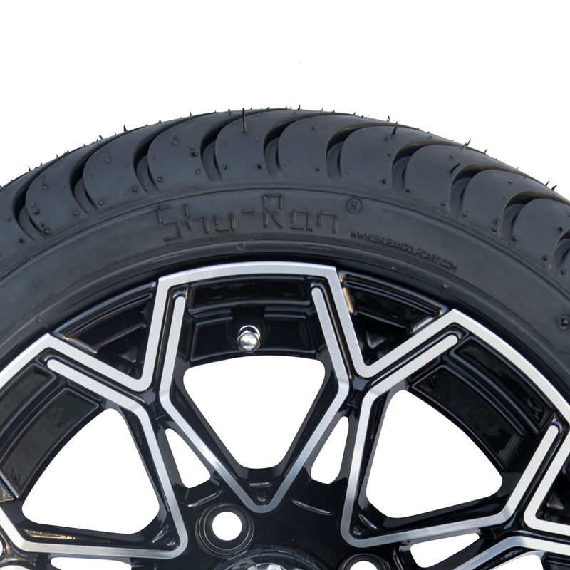 Roda feita à máquina do carrinho de golfe do preto do brilho e para cansar o grupo combinado de DOT Tyres 4 do perfil baixo 215/35-12