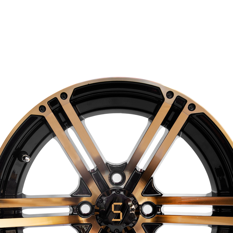 12x7 / o carrinho de golfe 14x7 roda o ouro/preto 4 do brilho/101,6 PCD -25 E