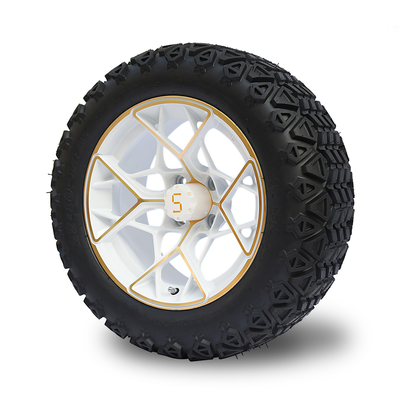 Bordas do carrinho de golfe de 14 polegadas do ouro e pneus brancos 4PLY combinado 101,6 PCD