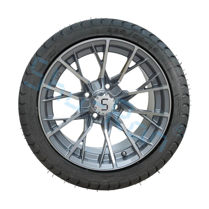 Carrinho de golfe Machined Gunmetal 14 polegadas Jantes com pneu de rua, roda de liga e pneu Combinado para carro de golfe