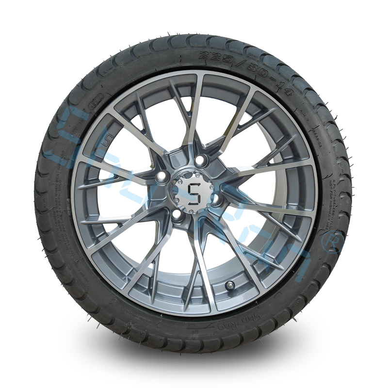 Carrinho de golfe Machined Gunmetal 14 polegadas Jantes com pneu de rua, roda de liga e pneu Combinado para carro de golfe