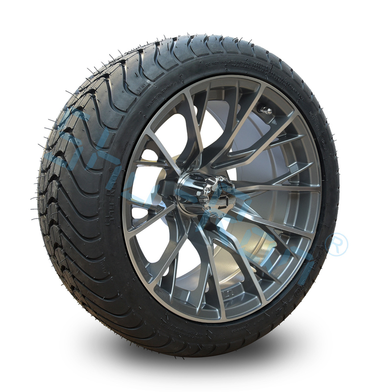 Carrinho de golfe Machined Gunmetal 14 polegadas Jantes com pneu de rua, roda de liga e pneu Combinado para carro de golfe