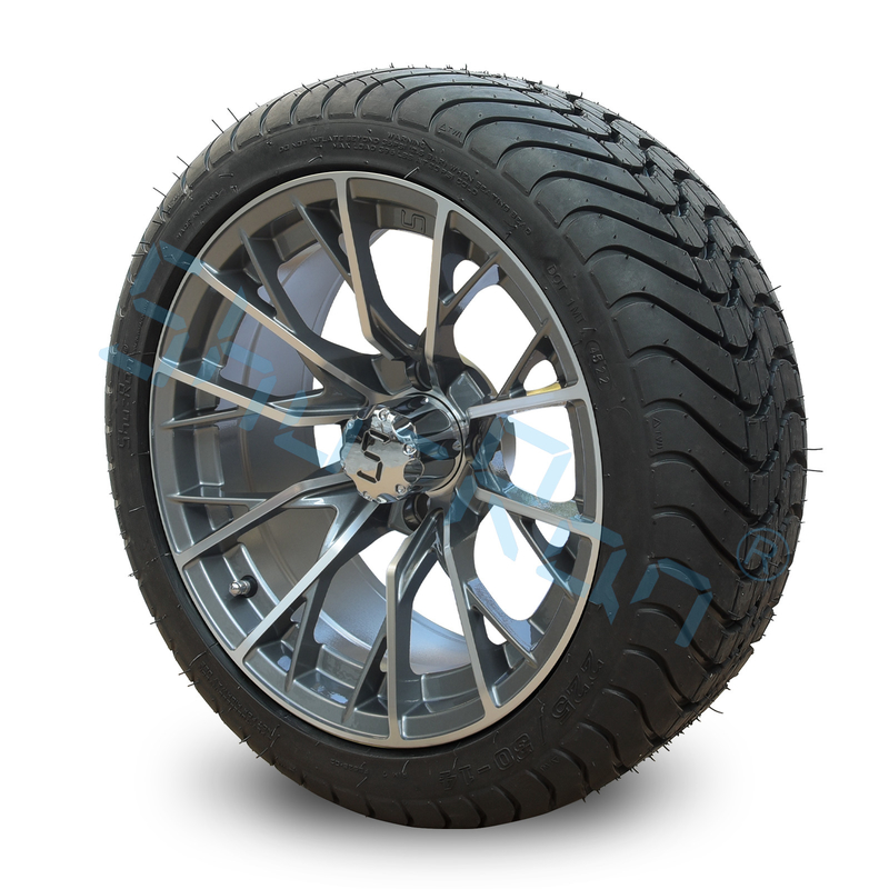 Carrinho de golfe Machined Gunmetal 14 polegadas Jantes com pneu de rua, roda de liga e pneu Combinado para carro de golfe