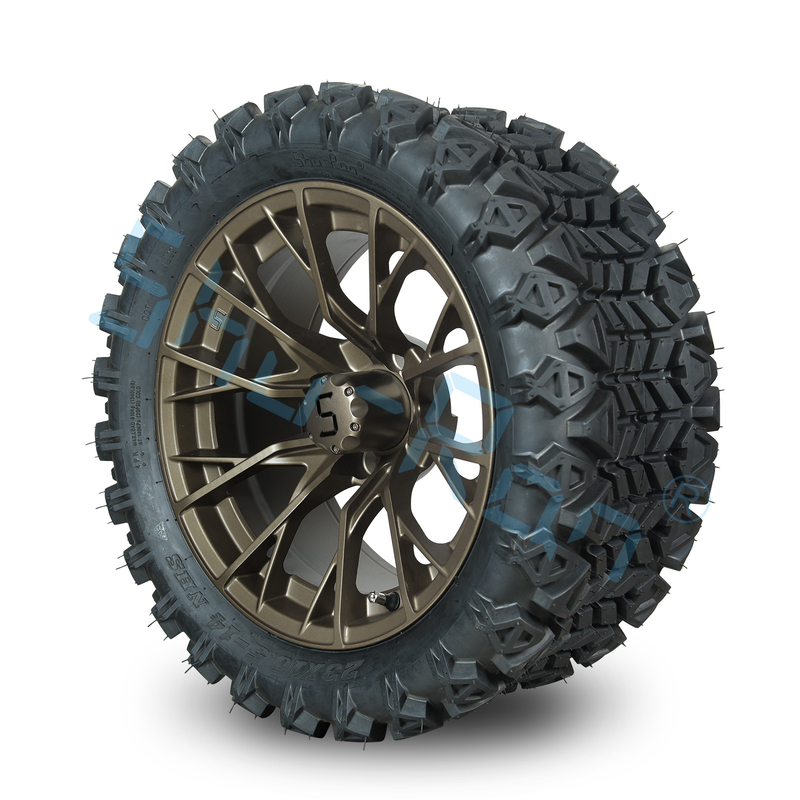 Carrinhos de golfe personalizáveis de 14 polegadas rodas de bronze e pneus off-road para as necessidades do cliente