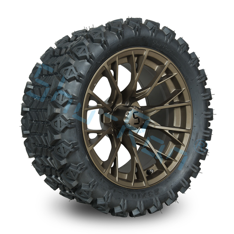 Carrinhos de golfe personalizáveis de 14 polegadas rodas de bronze e pneus off-road para as necessidades do cliente