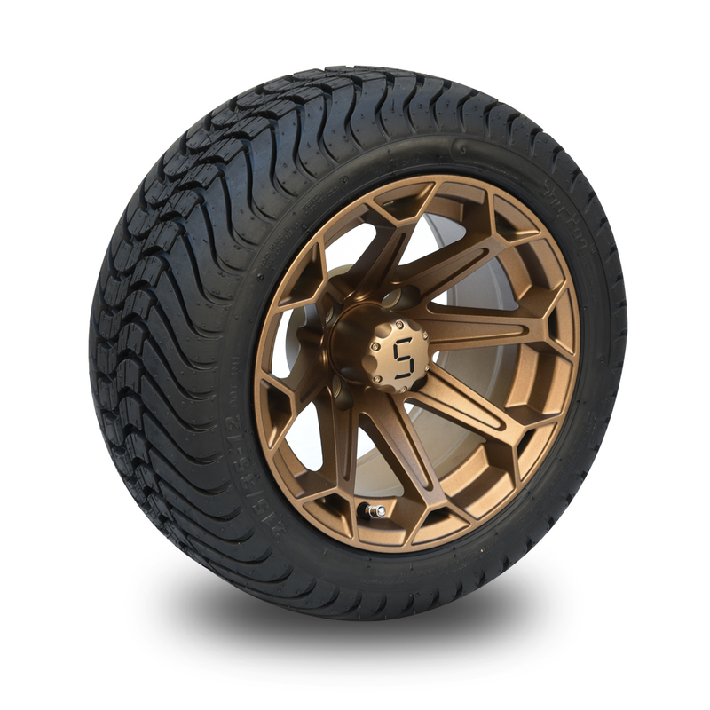 Carrinho de golfe rodas de 12 polegadas e teste padrão de alumínio de bronze do parafuso de DOT Tyres Assembly 4x4 do perfil baixo 215/35-12