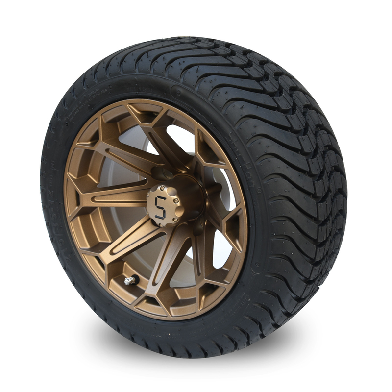 Carrinho de golfe rodas de 12 polegadas e teste padrão de alumínio de bronze do parafuso de DOT Tyres Assembly 4x4 do perfil baixo 215/35-12