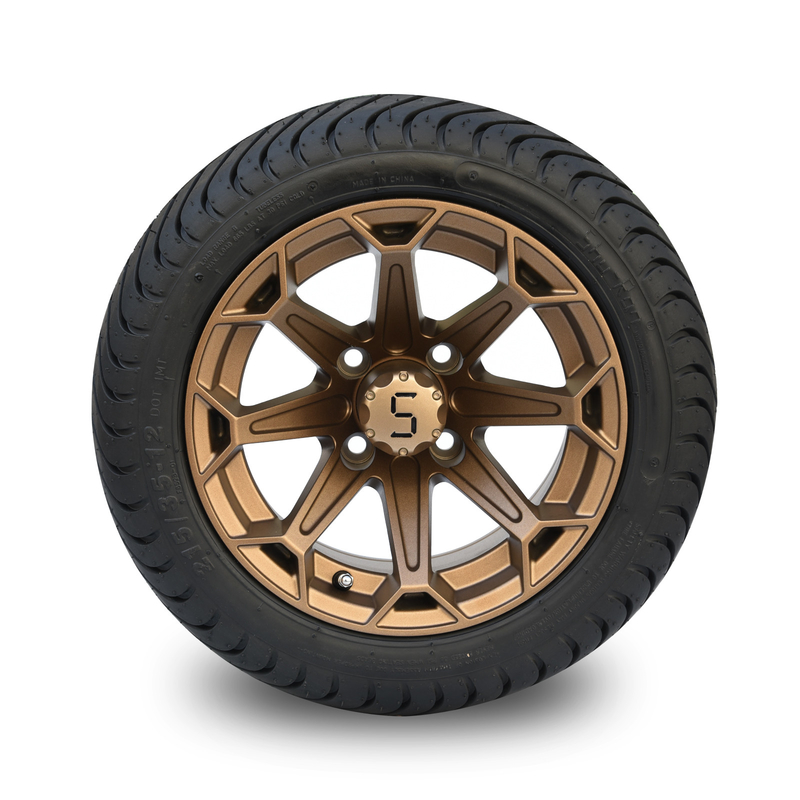Carrinho de golfe rodas de 12 polegadas e teste padrão de alumínio de bronze do parafuso de DOT Tyres Assembly 4x4 do perfil baixo 215/35-12