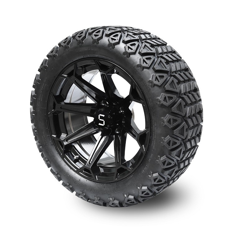 Carrinho de golfe rodas pretas lustrosas de 14 polegadas e 22x10-14 DOT Tires com as porcas do tampão e do talão do centro