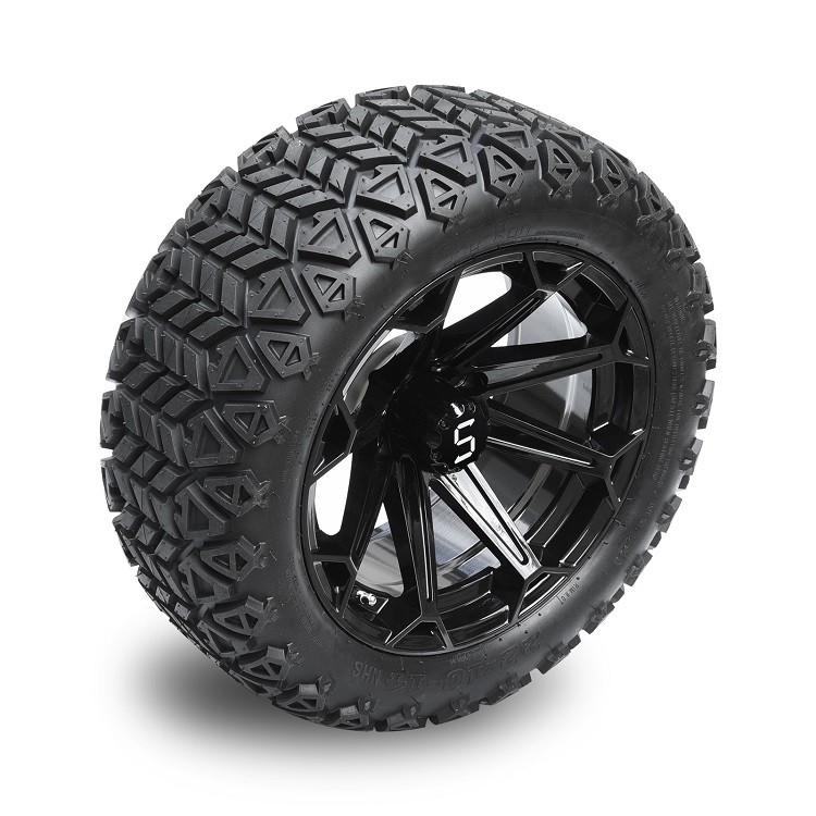Carrinho de golfe rodas pretas lustrosas de 14 polegadas e 22x10-14 DOT Tires com as porcas do tampão e do talão do centro