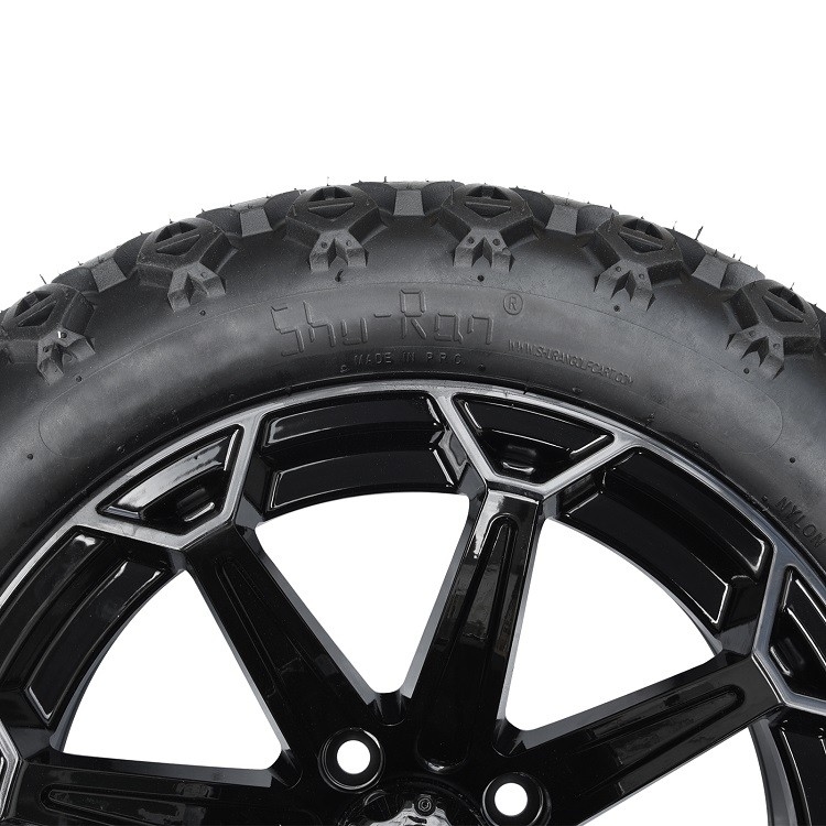 Carrinho de golfe rodas pretas lustrosas de 14 polegadas e 22x10-14 DOT Tires com as porcas do tampão e do talão do centro