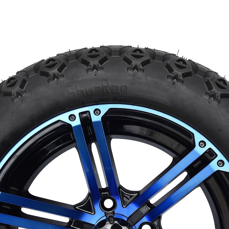 Carrinho de golfe azul de 14 polegadas/rodas pretas lustrosas e 22 polegadas - pneus fora de estrada altos 4 DOBRAS com DOT Approved