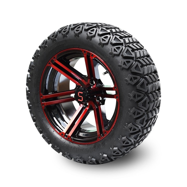 Rodas pretas vermelhas/lustrosas do carrinho de golfe de 14 polegadas e 22x10-14” DOT All Terrain Tires Assembly