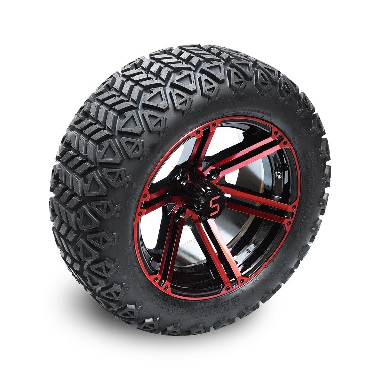 Rodas pretas vermelhas/lustrosas do carrinho de golfe de 14 polegadas e 22x10-14” DOT All Terrain Tires Assembly