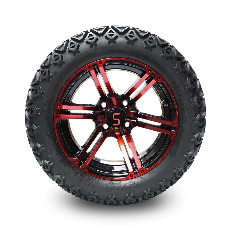 Rodas pretas vermelhas/lustrosas do carrinho de golfe de 14 polegadas e 22x10-14” DOT All Terrain Tires Assembly