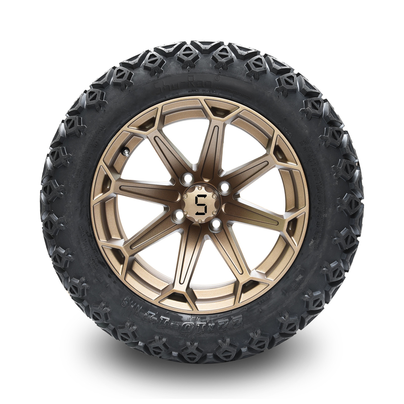 Roda de bronze do carrinho de golfe de 14 polegadas e pneu 22x10-14 fora de estrada com porcas do talão e tampões do centro