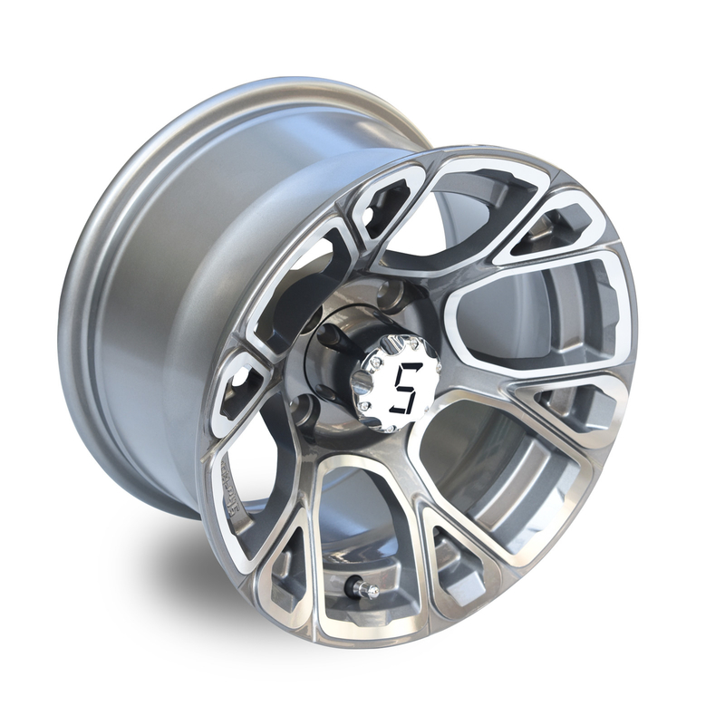 Carrinho de golfe 12 polegadas feitas à máquina/rodas de alumínio do Gunmetal que incluem o teste padrão do parafuso dos tampões 4x4 do centro (101.6mm)