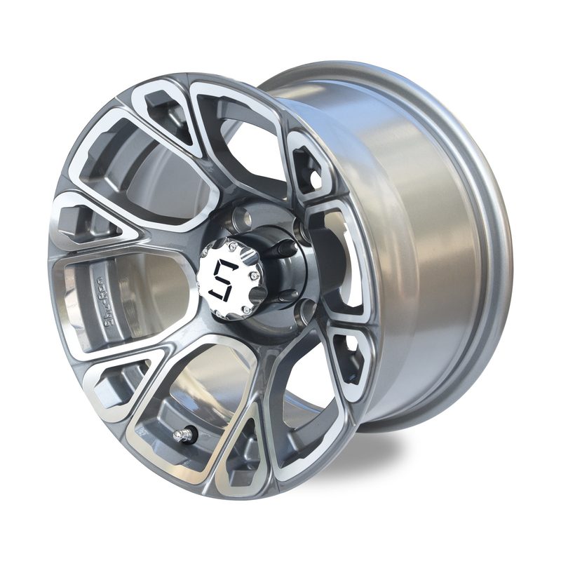 Carrinho de golfe 12 polegadas feitas à máquina/rodas de alumínio do Gunmetal que incluem o teste padrão do parafuso dos tampões 4x4 do centro (101.6mm)
