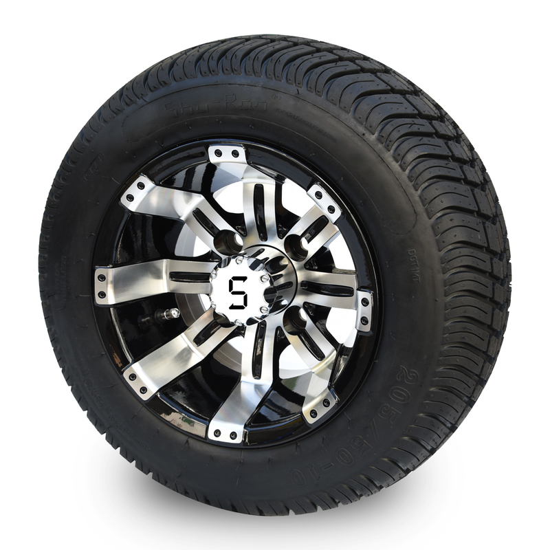 205/50-10 dobras combinado rodas pretas feitas à máquina/lustrosas de DOT Low Profile Street Tires e do carrinho de golfe de 10 polegadas as 4 avaliaram