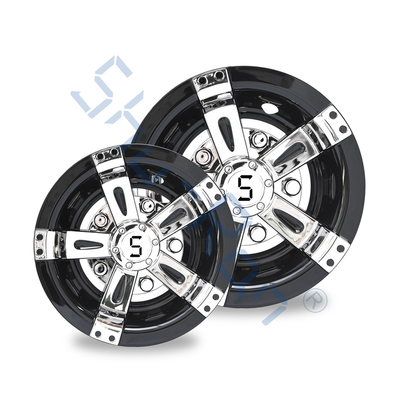 Universal do carrinho de golfe 8/10 de polegada de tampas de roda plásticas do ABS - Black&Chrome com logotipo de S (ajuste de 4)