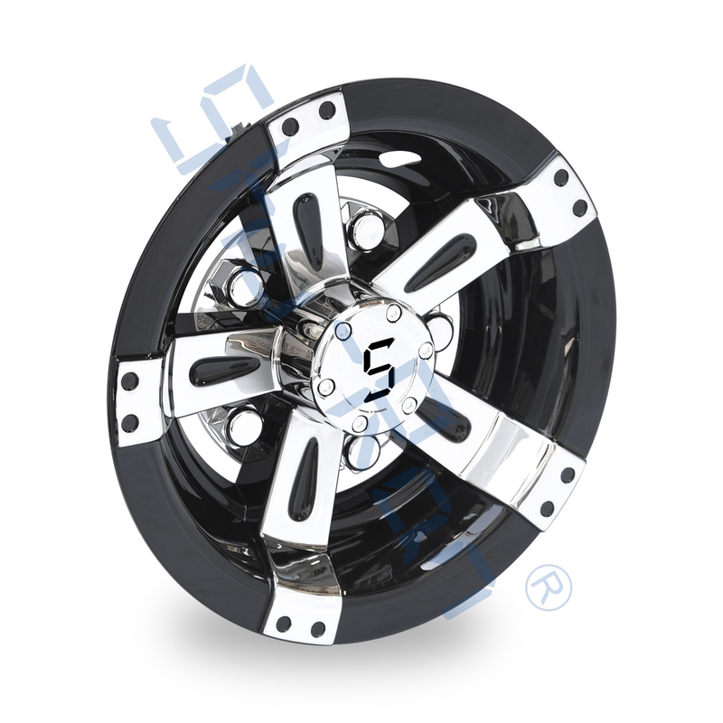 Universal do carrinho de golfe 8/10 de polegada de tampas de roda plásticas do ABS - Black&Chrome com logotipo de S (ajuste de 4)