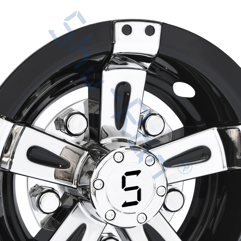 Universal do carrinho de golfe 8/10 de polegada de tampas de roda plásticas do ABS - Black&Chrome com logotipo de S (ajuste de 4)
